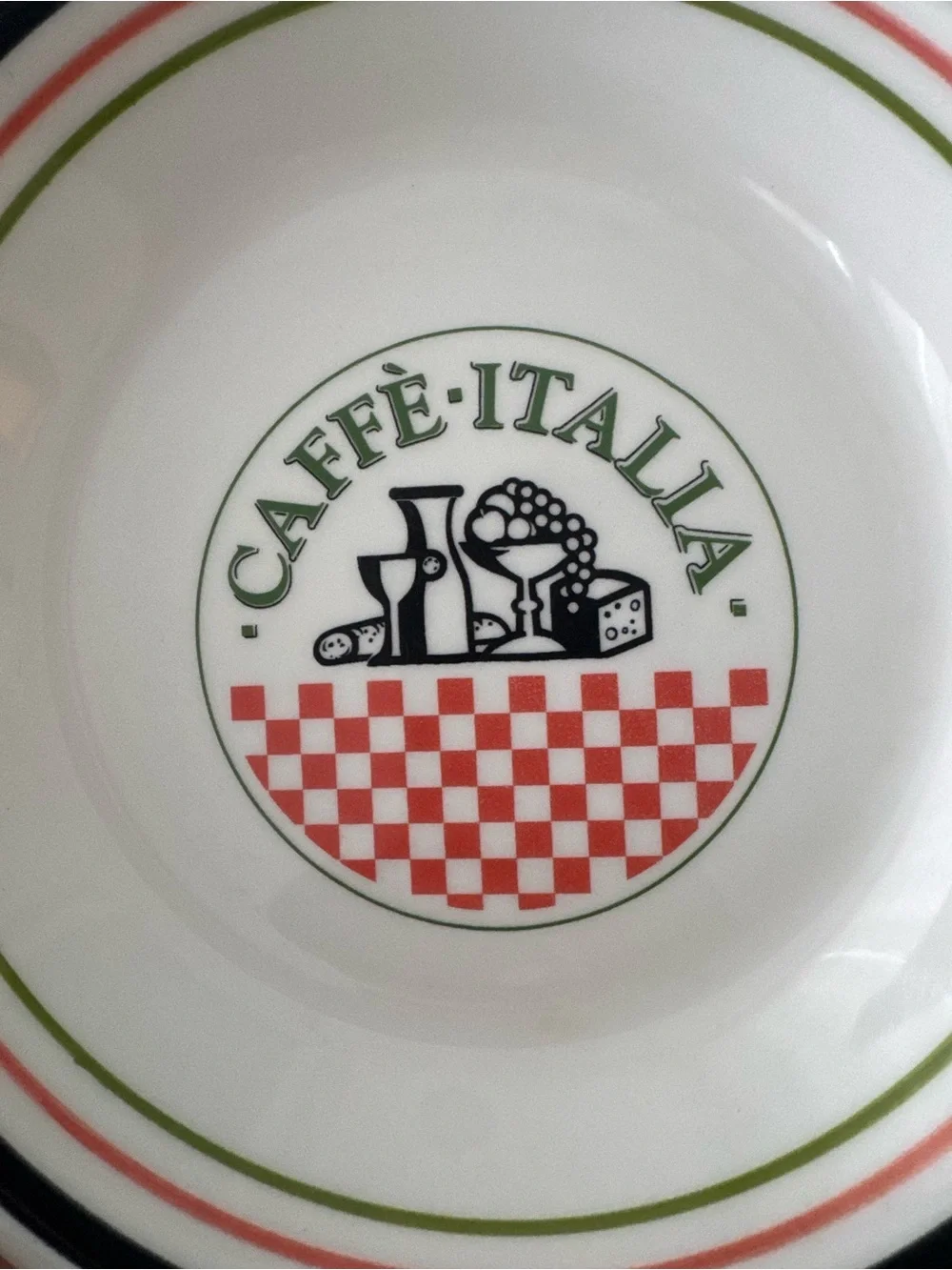 Caffè Italia Ceramic Bowls Set of 4, White Red & Green Vintage Made in Italy 8”